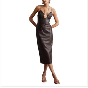 MISHA | Faux Leather Midi Dress in Dark Brown ~ Size US 10